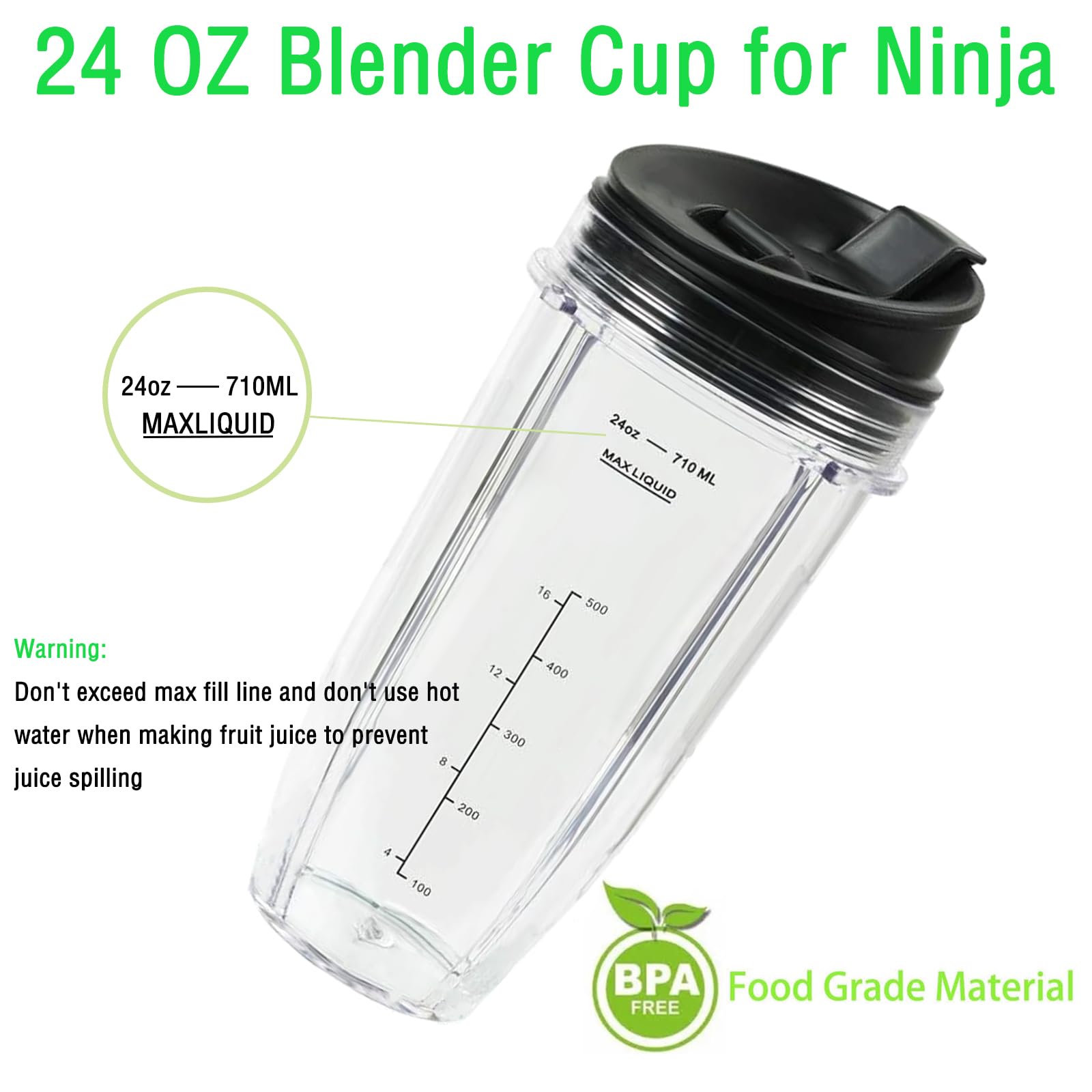 Blender Cups Replacement for Ninja Blender, Blender Replacement Parts 24oz Blender Cups Compatible with Ninja BN401 BN751 BN801 BL450 BL456 BL480 BL642 BL682 NN102 SS401 SS101 TWISTi SS151 SS351