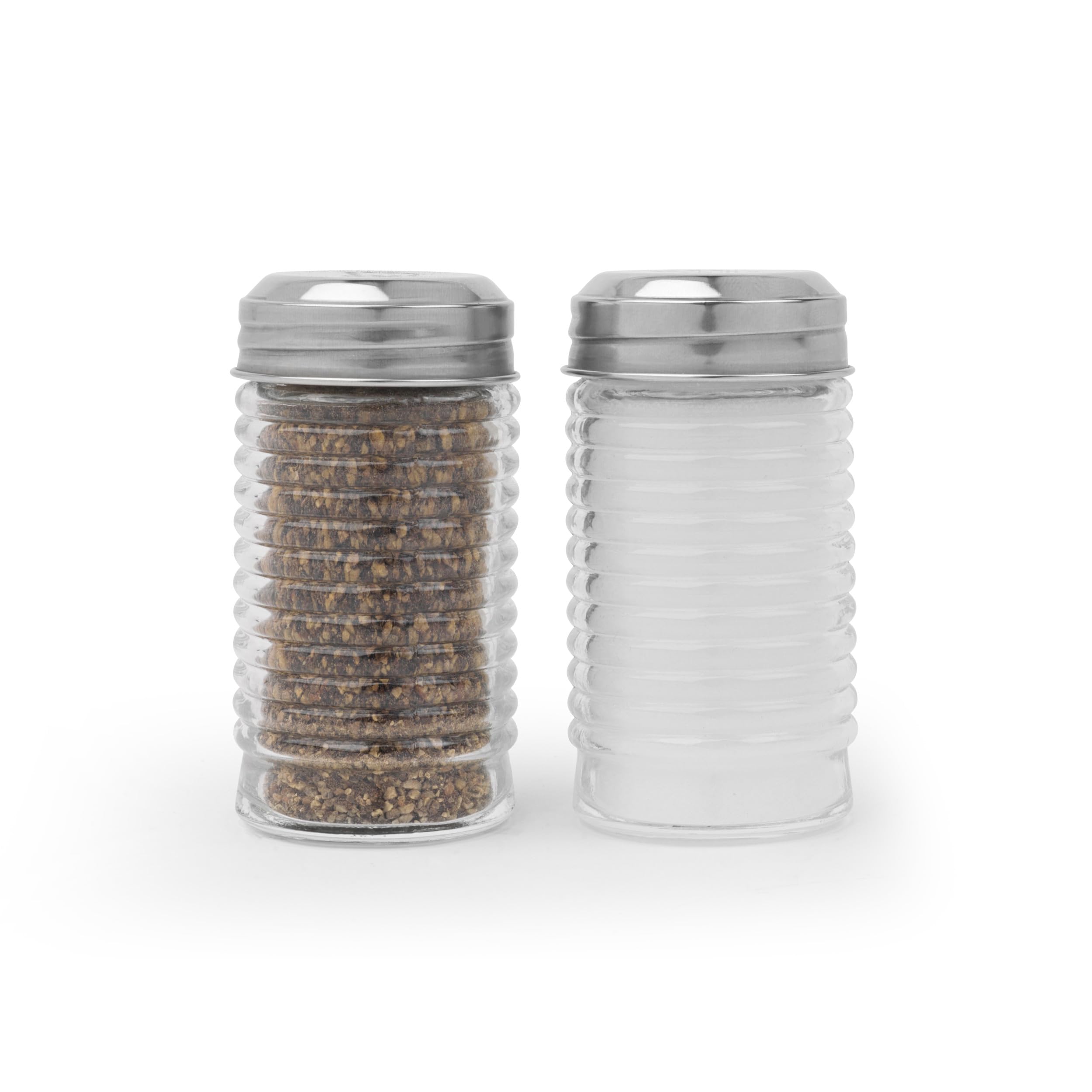 Salter Beehive Salt & Pepper Shaker Set – Set of 2 Salt & Pepper Pots, BPA-Free Ribbed Soda Glass, Screw Cap Lid, for Spices & Seasoning, for Café's, Restaurants, Holds 86g Salt & 45g Ground Pepper