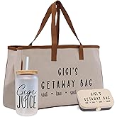 VANESSA ROSELLA Gigi's Getaway Grandma Canvas Tote Bag Grandma's Gigi Gift Shopping Mothers Day Gift Live Love Spoil