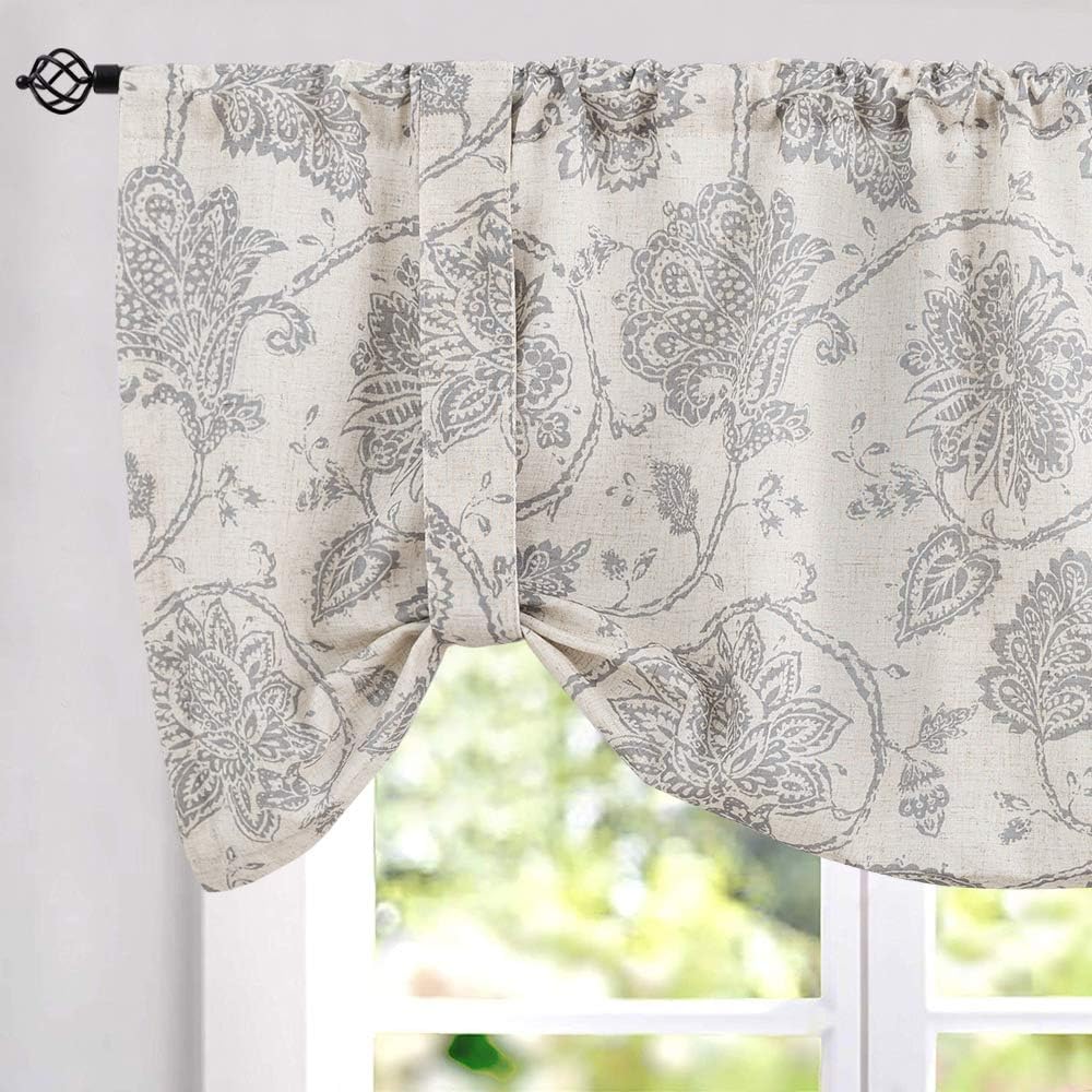 Tie Up Curtains for Windows Linen Textured Adjustable Tieup Shade for