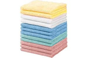 Puomue 12 Pack Microfiber Coral Fleece Washcloths, Ultra Absorbent and Soft Face Towel, 12" X 11", Perfect Wash Cloths for Bathroom, Gym, Travel, Spa and Makeup