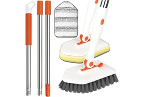 MOSEN Long Handled Scrub Brush for Shower，3-in-1 Cleaning Brushes with 3 Different Function Cleaning Heads Brush for Shower Cleaning Bathroom Kitchen Walls Tub Tile