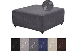 HFCNMY Ottoman Cover Square-Stretch Water Repellent Ottoman Cover -Thick Square Storage Foot Stool Covers with Elastic Bottom Dark Gray Medium