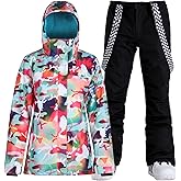 GSOU SNOW Women's Ski Jackets and Pants Set Snowboarding Snowsuit Snow Coat Hooded Waterproof Windproof