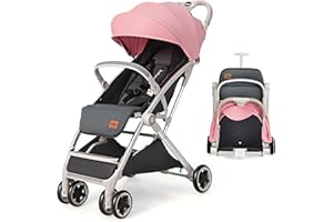 INFANS Lightweight Baby Stroller, Compact Infant with One-Hand Fold, Travel Stroller for Airplane with Cup Holder, Canopy 5-Point Harness Foot Cover for 0-36 Month (Pink)