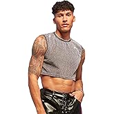 WDIRARA Men's Glitter Round Neck Sleeveless Party Club Crop Tank Top T Shirt