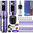 Mast Fold2 Pro Tattoo Kit, Wireless Complete Tattoo Gun Machine Kit, 2 Batteries 2000mAh Power Supply for Long Time, Needles Cartridges Black Tattoo Ink Kit (Purple)