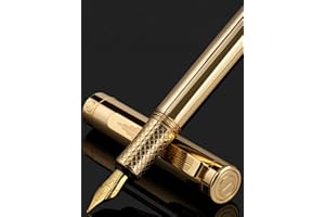 Scriveiner Gold Luxury Fountain Pen (Medium) - Award Winning - Heavy Pocket Stunning Luxury Pen, Real Gold Plating, German Nib & Converter, Nice Gift Pens for Men & Women