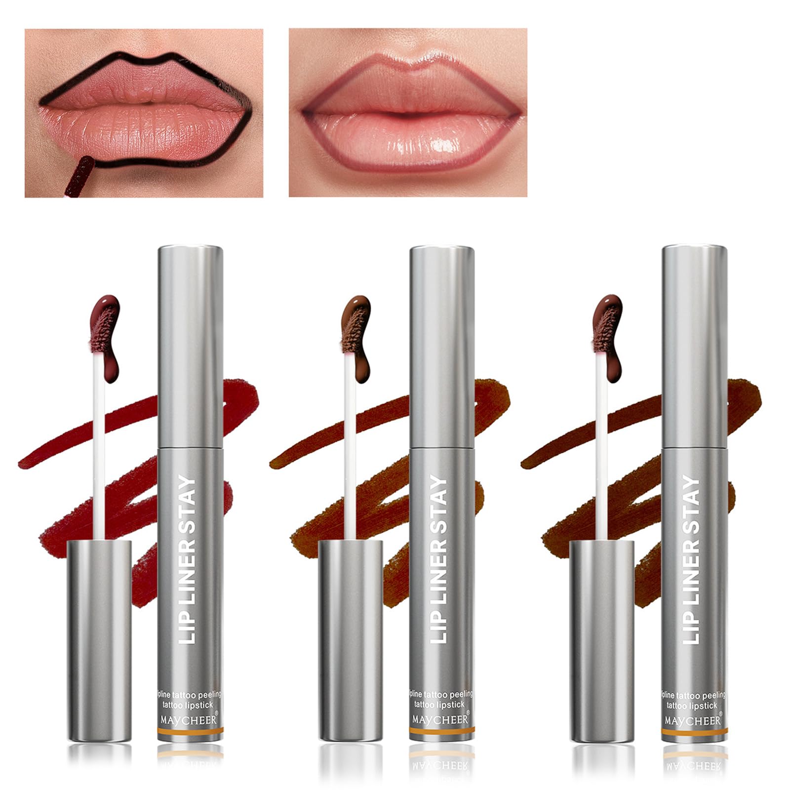 MADGININE Peel off Lip Stain 3 PCS Lip Liners, 3 Colors Lip Liner Set, Long Lasting Lip Stain Peel Off, Highly Pigmented Lip Liner, Lip Gloss Lip Makeup Gifts for Women