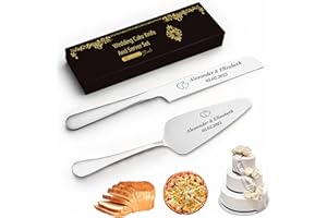 Personalized Wedding Cake Knife and Server Set, Elegant Cake Knife and Server Set with Thickened Stainless Steel Rounded Edge