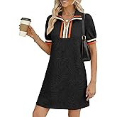 BLENCOT Summer Dresses for Women Casual Half Zip V Neck Short Sleeve Mini Sweatshirt Dress with Pockets