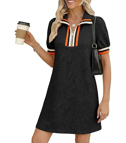 Fisoew Womens Short Sleeve Mini Dress Summer Quarter Zip V Neck Casual Sweatshirt Dresses with Drawstring Waist White at Amazon Women's Clothing store