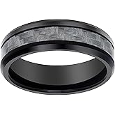 Jewels By Lux Tungsten Black-tone Men's 8mm Grey Carbon Fiber Inlay Comfort-fit Bridal Anniversary Engagement Wedding Band