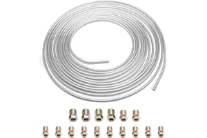 JUSTTOP 3/16" Brake Line Tubing Coil Kit, 25Ft Flexible Transmission Line Tubing Coil with 16 Fittings, Rustproof Zinc Coated