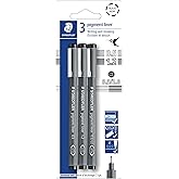 Staedtler Pigment Liner Pack, Black, 3 Pens, Assorted Line Widths 0.5mm/1.2mm/Chisel, 308-9S2BK3