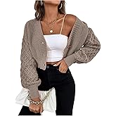 GORGLITTER Women's Long Sleeve Button Up Cropped Cardigan Fall Sweaters Drop Shoulder Knitted Sweater Trendy