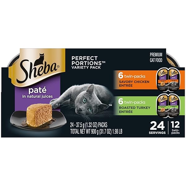 SHEBA PERFECT PORTIONS VARIETY PACK SAVORY CHICKEN AND ROASTED TURKEY ENTREES WET CAT FOOD, 2.64 OZ., COUNT OF 12