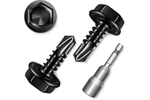 EASTPUK 100Pcs #8 x 1/2" Sheet Metal Screws, 410 Stainless Steel Self Drilling Hex Head Black Self Tapping Screws for Metal w