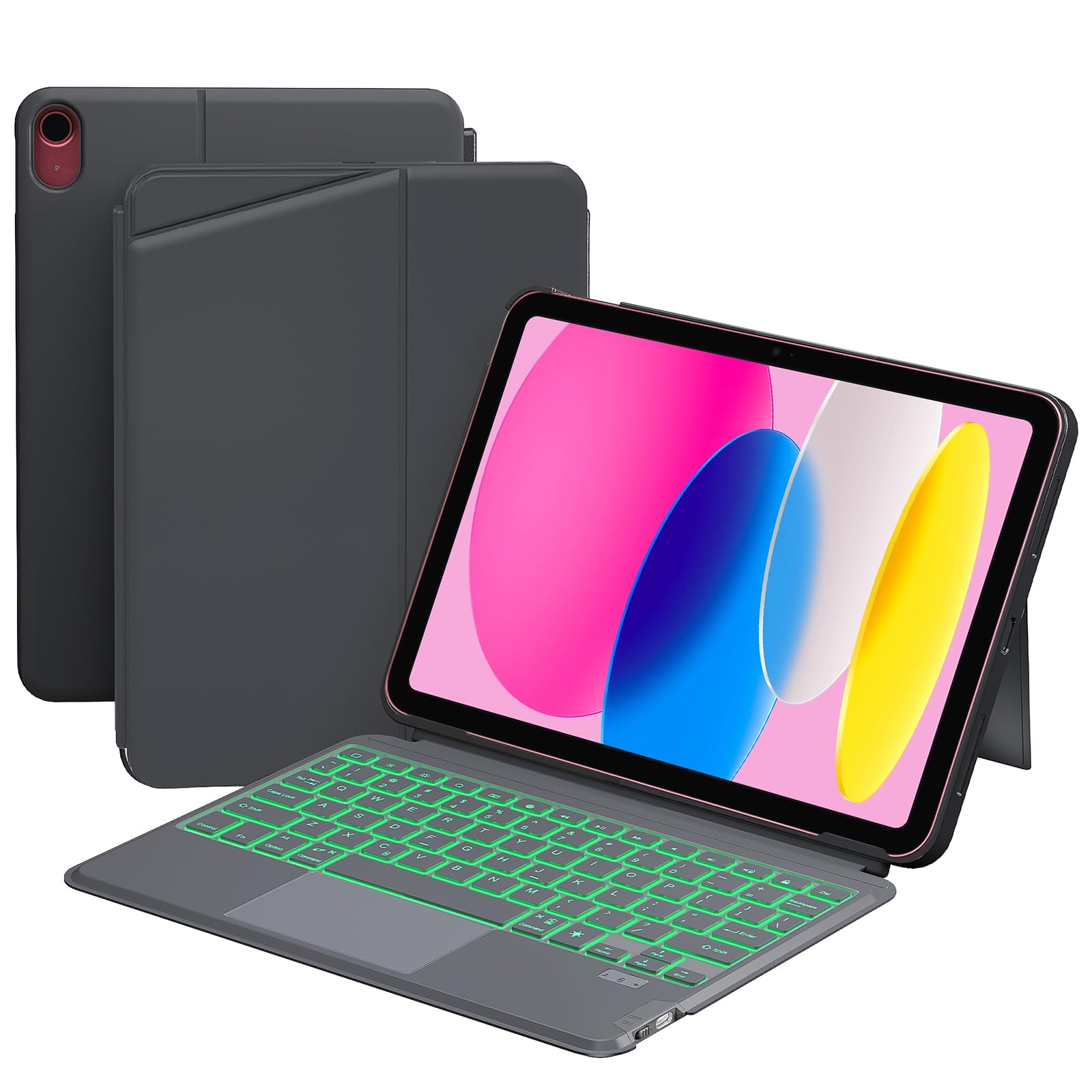 Photo 1 of Qulose Keyboard Case for iPad 11th(A16,2025) and 10.9'' iPad 10th Generation 2022, 7 Color Backlight Detachable Wireless Bluetooth Keyboard with Trackpad, Elastic Pen Holder, Full Protection Cover