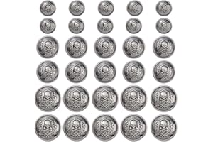 SUPERFINDINGS 30Pcs 3 Sizes Skull Design Alloy Buttons Antique Silver Skeleton Buttons 15mm 21mm 24.5mm Flat Round Alloy Shan