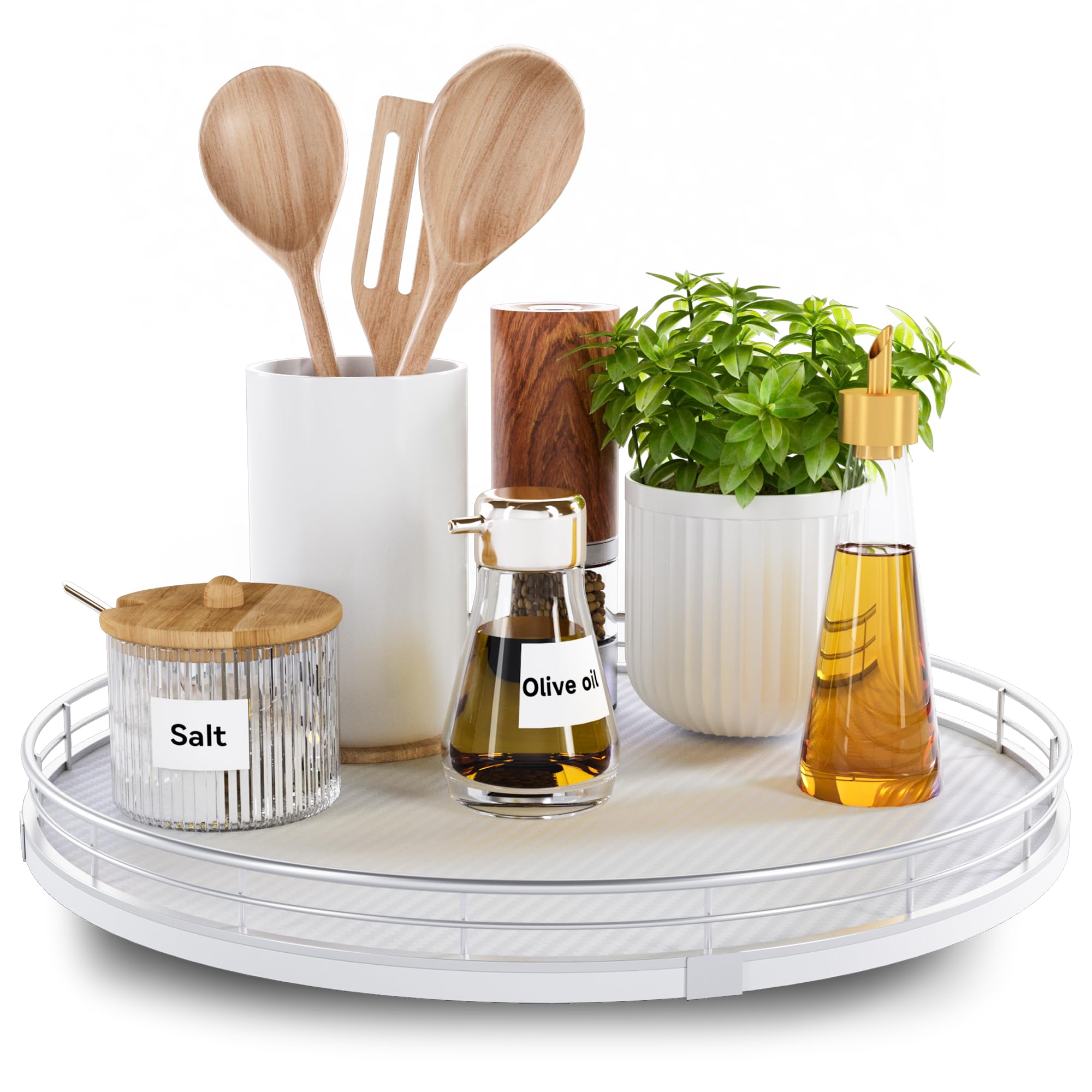 Photo 1 of 13" Lazy Susan Turntable Organizer for Table Top, Round Wooden Lazy Susan for Cabinet Kitchen Decor Centerpieces Coffee Table, Storage Condiments Spices, Bathroom Vanity Tray for Soap, White
