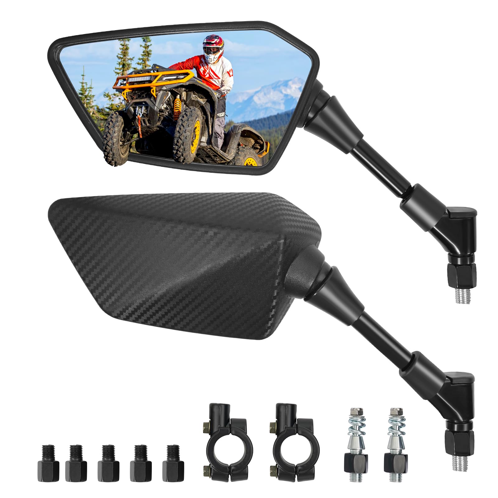Photo 1 of ATV Mirror, Multi-angle Side Rearview Mirrors for Bike Motorcycle ATV Scooter Cruiser with 8mm 10mm Bolt, 7/8" Handle Bar Mount Clamp Compatible with Suzuki Yamaha Honda Kawasaki Victory and More