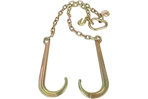 TYFYB 5/16 inch G70 V- Chain with Large Shank J Hooks and Grab Hooks 2ft Legs,Flatbed Truck Trailer Safety Tow Chain 4700 lbs Working Load Limit,Gold