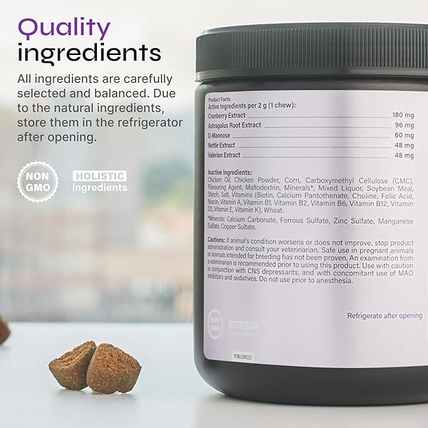 DOG UTI TREATMENT – BLADDER CONTROL CRANBERRY CHEWS – CRANBERRY SUPPLEMENT FOR IMMUNE FUNCTION, URINARY TRACT, BLADDER & KIDNEY HEALTH – D-MANNOSE SOFT TREATS FOR DOG INCONTINENCE – ALL BREEDS & AGES