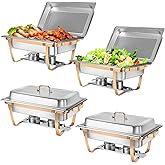 8QT Chafing Dish for Buffet Set, 2 Full Size and 4 Half Size Pans Rectangle Catering Warmer Server, Stainless Steel Buffet Se