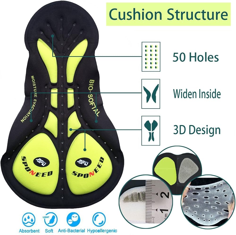 sponeed Men's Cycle Shorts Biking Pants Gel Padding Bicycle Ride Bottoms for Road Bikie MTB : Clothing