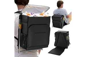EVERLASTING COMFORT Insulated Backpack Cooler with Foldable Seat - 40 Cans, 24 Hour Cooling, Breathable Straps, Lightweight Leak Proof Liner, Portable Cooler Backpack Bag for Men Women Beach Travel Camping Picnic Hiking