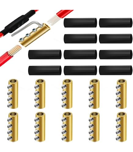 Produktbild von 10er-Set 10 AWG Drahtverbindermutter – Messing, Wasserdicht, 80 A – Mit Schrumpfschlauch & Schrauben – Für Schiffs-, Auto- Und Hausinstallationen