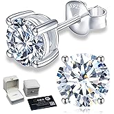 Sterling Silver Moissanite Stud Earrings for Women 0.6CTW-2CTW Round Moissanite Earrings for Men Birthday, Hypoallergenic White Gold Lab Created Diamond Cartilage Second Hole Studs