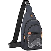 MOSISO Small Sling Backpack Crossbody Sling Bag, Lightweight Hiking Daypack Shoulder Chest Bag with Camouflage Front Pocket, Gray