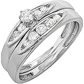 Dazzlingrock Collection 0.50 Ctw Round White Natural Diamond Bridal Ring Set Anniversary Wedding Band 1/2 CT, Sterling Silver