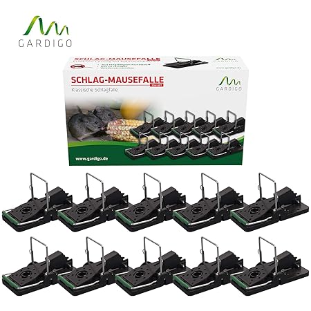 Gardigo Profi Mausefalle 10er Set, Schlagmausefalle, Schlagfalle, Mäusefalle (10 Stück) I Deutscher Hersteller