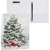 3 Ring Binder Christmas Tree Green Snowflake 1.5 inch Binders Three Ring Binders with Clipboard Fit 8.5'' x 11'' Paper 3 Interior PVC Clear Pockets for Office Supplies