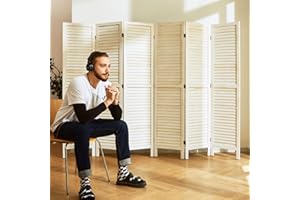 SVIMI Room Dividers and Folding Privacy Screens, Wood Louvered Separators Divider Wall for Home Office Bedroom - 6 Panels, 67 * 90inch (White-Washed)