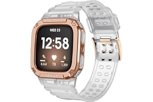 NAHAI Compatible with Fitbit Sense Bands with Case Bumper, TPU Sports Band with Protection Shockproof Case for Fitbit Versa 3/2/1/Lite, Men Women