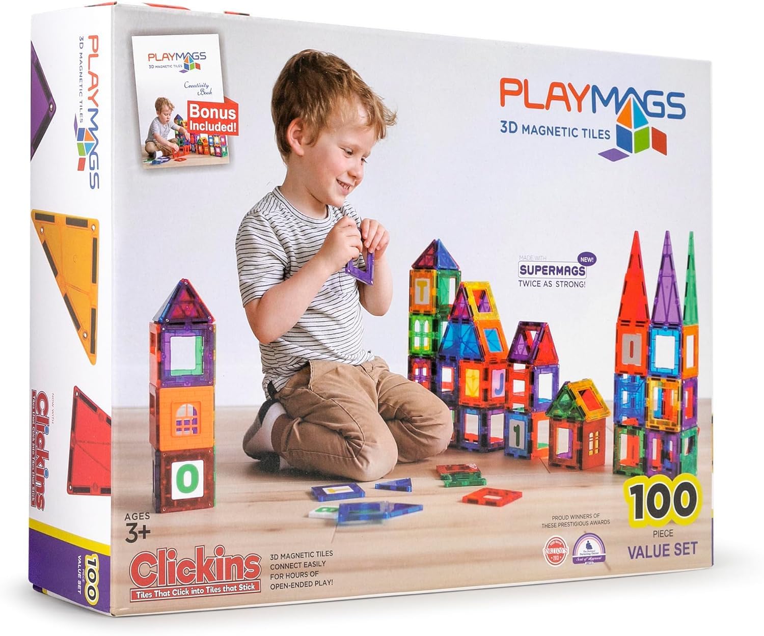 Playmags Magnetic Tiles for Kids – 100pcs Magnet Building Set for Toddlers Ages 1-5 | Stem Montessori Toy for 2 3 4 Year Old Boys & Girls | Toys for Toddlers, Preschool & Middle School Children Image Playmags Magnetic Tiles for Kids – 100pcs Magnet Building Set for Toddlers Ages 1-5 | Stem Montessori Toy for 2 3 4 Year Old Boys & Girls | Toys for Toddlers, Preschool & Middle School Children Image