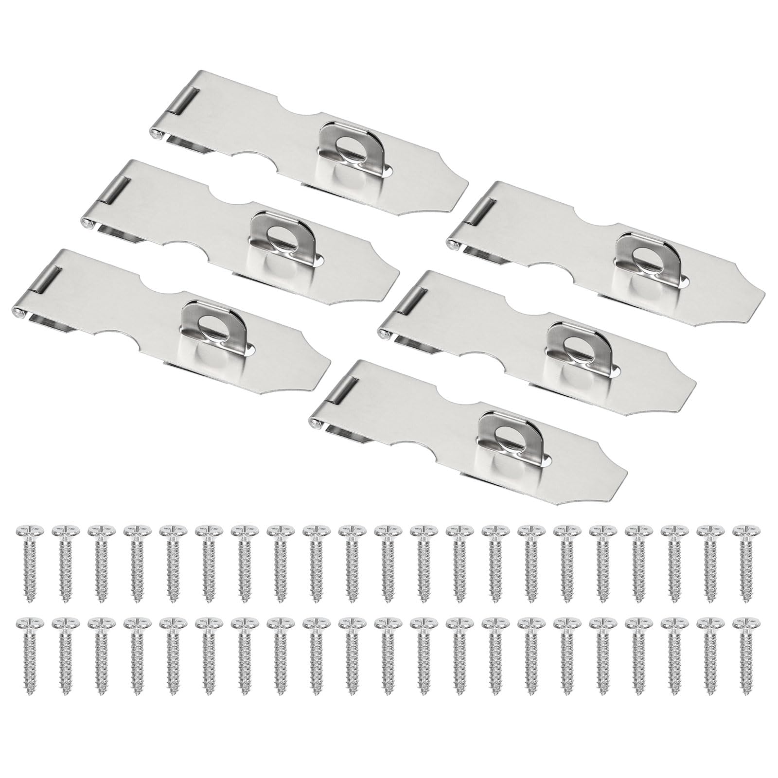 PATIKIL Door Lock Hasp Latch 4.3 Inch, 6 Pcs Stainless Steel Safety Hasp Lock Clasp Hinge Packlock with Screws for Door Gate Cabinet Closets, Silver