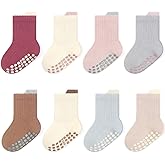 Exegawe 8 Pairs Toddler Non Slip Socks for Boys Girls, Baby Kids Cotton Seamless Crew Anti Skid Gripper Socks 0-5 Years Old