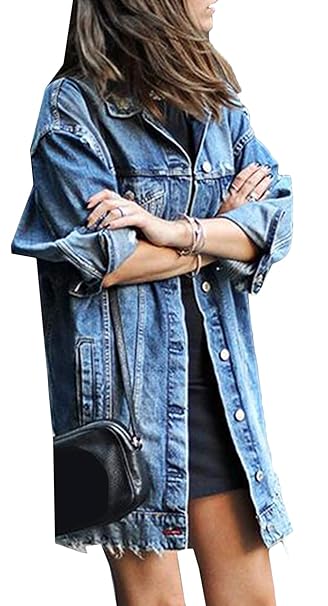 Scothen Jeansjacke Damen Jacke mit Patches Blouson Jacke Loose Jeans Kurz Mantel Beiläufige Outwear Denim Jacke Blouson Überg