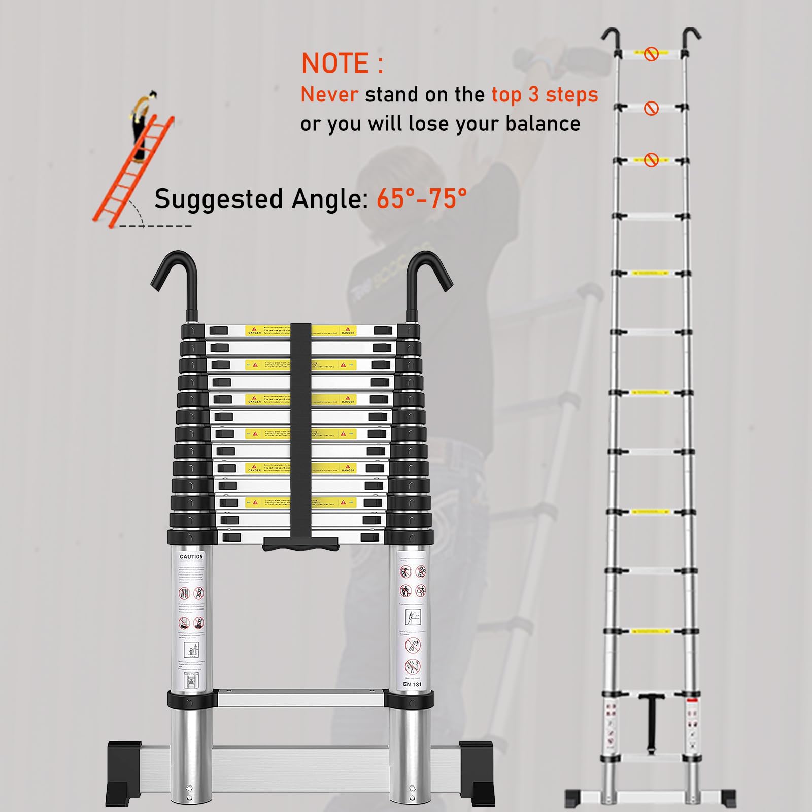 Retractable Rv Ladder Mua Telescoping Ladder with Hooks 8.5 FT - Aluminum Telescopic Ladder ...