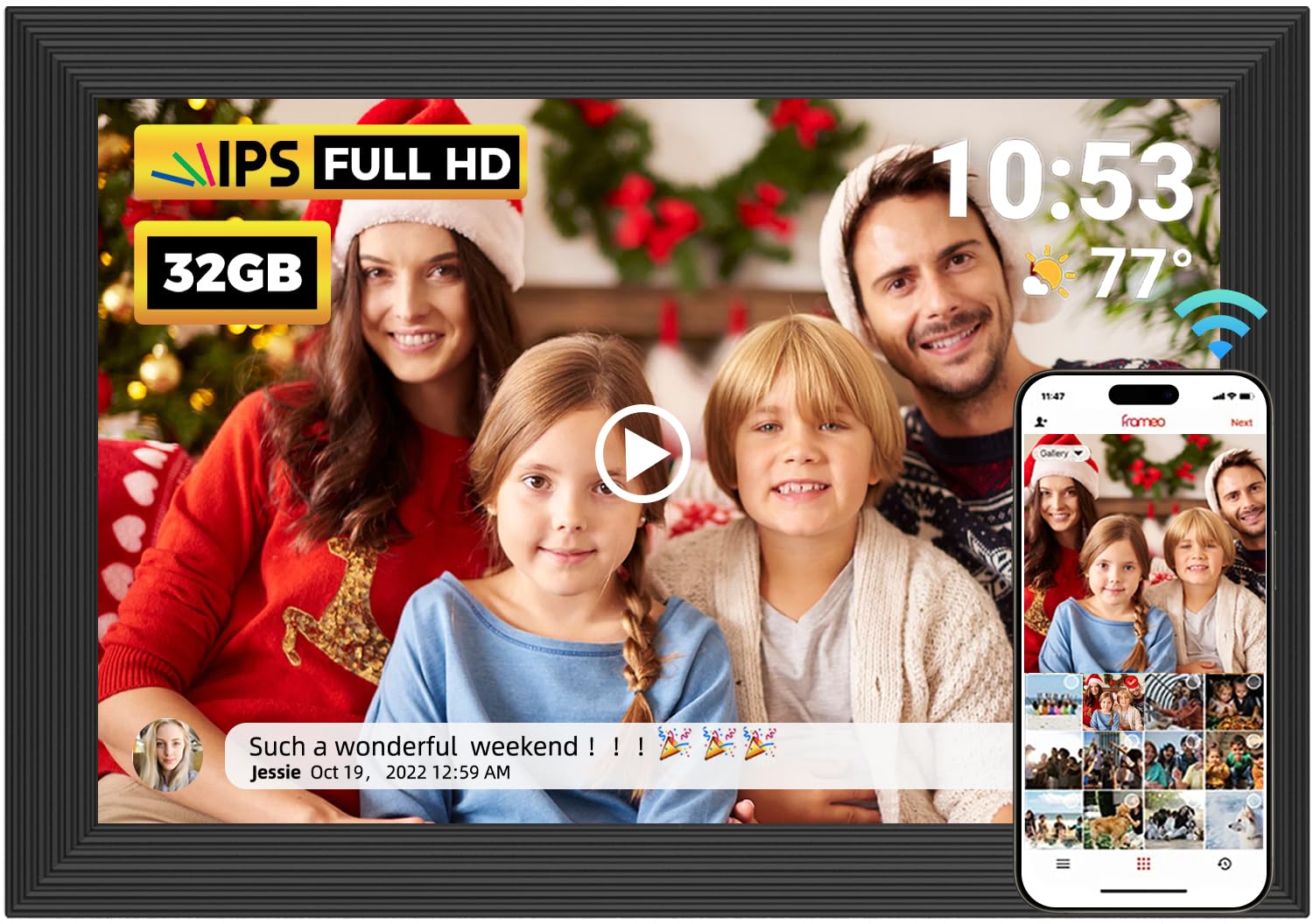 FRAMEO Digital Photo Frame, 10.1 Inch Smart WiFi Digital Picture Frame 1280x800 IPS LCD Touch Screen, Auto-Rotate, Built in 𝟯𝟮𝗚𝗕 Memory, Share Photo or Video Instantly via Frameo App from Anywhere