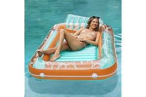 Sunrio 2024 Upgrade L/XL Tanning Pool for Adults Inflatable Tanning Pool with Pillow Lounger Float Designed with Cup Holders Tanning Lounger for Pool Beach Lakeside Backyard Sunbathing