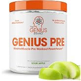 The Genius Brand Pre, Sour Apple, 20 Servings | Clean Pre-Workout for Energy, Focus and Fitness Support, No Artificial Flavors, Sweeteners or Dyes, Non-GMO