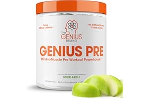 THE GENIUS BRAND Genius Pre Workout Powder, Sour Apple - All-Natural Nootropic Pre-Workout & Caffeine-Free Nitric Oxide Booster Supplement with Beta Alanine & Alpha GPC - No Artificial Flavors, Sweeteners, or Dyes