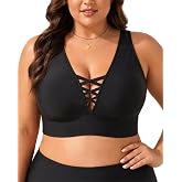 Talisea Plus Size Bikini Top Only - V-Neck Lace-Up Swim Bra for Large Bust | Designed for larger busts. V-neckline enhances your natural shape. Wide adjustable straps offer lasting comfort.