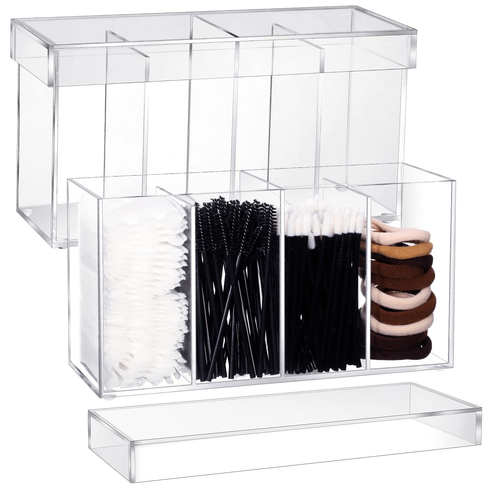 Photo 1 of 2 Pack 4 Compartment Acrylic Makeup Organizer with Lid Lash Cart Organizer for Lash Techs Bathroom Storage with 4 Tray Eyelash Mascara Brushes Supplies Brush Holder for Cosmetics or Office Supplies